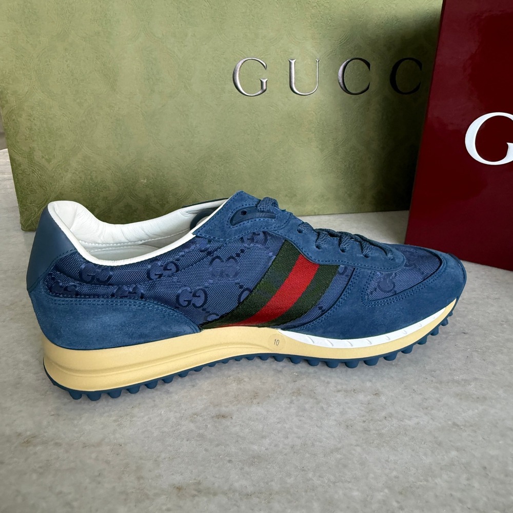 GUCCI 832461 Men's Canvas Blue GG Re-Motion sneaker, Size UK 9 - Picture 15 of 16